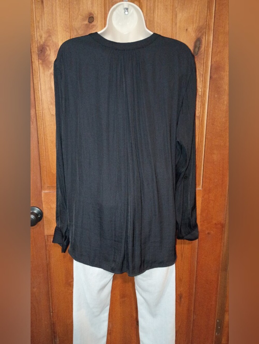 Simply Vera Vera Wang Black Split V-Neck Long Sleeve Blouse - Picture 4 of 9